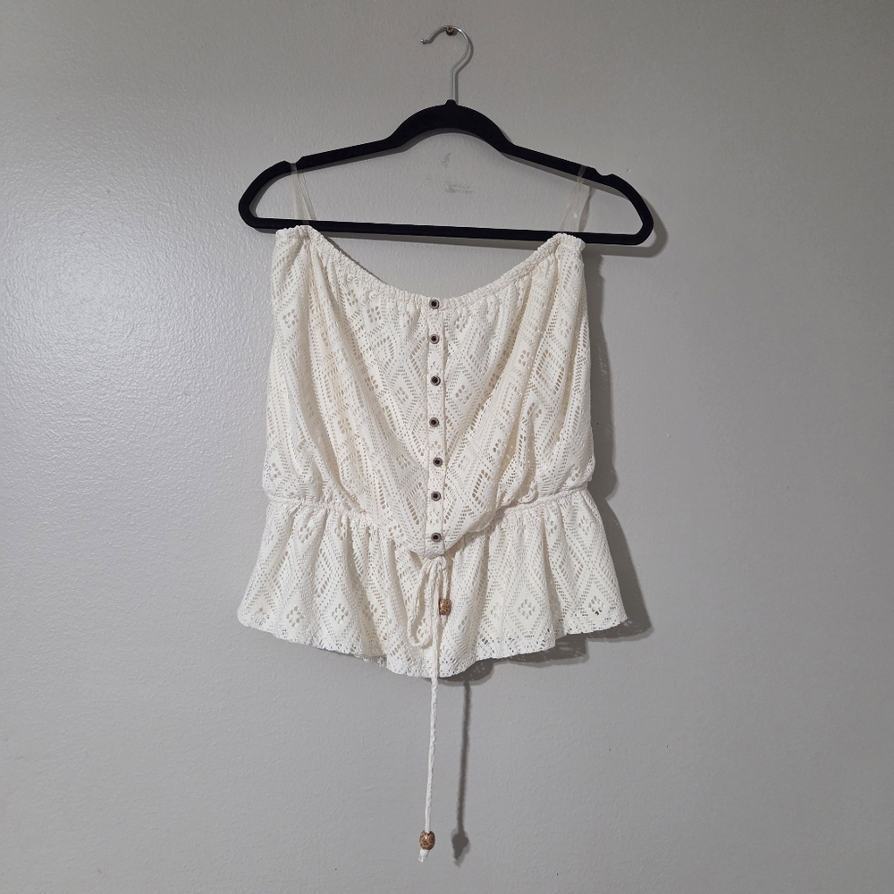 Rewind Ivory XL Sleeveless  Tube Top With Tie Front Fully Lined